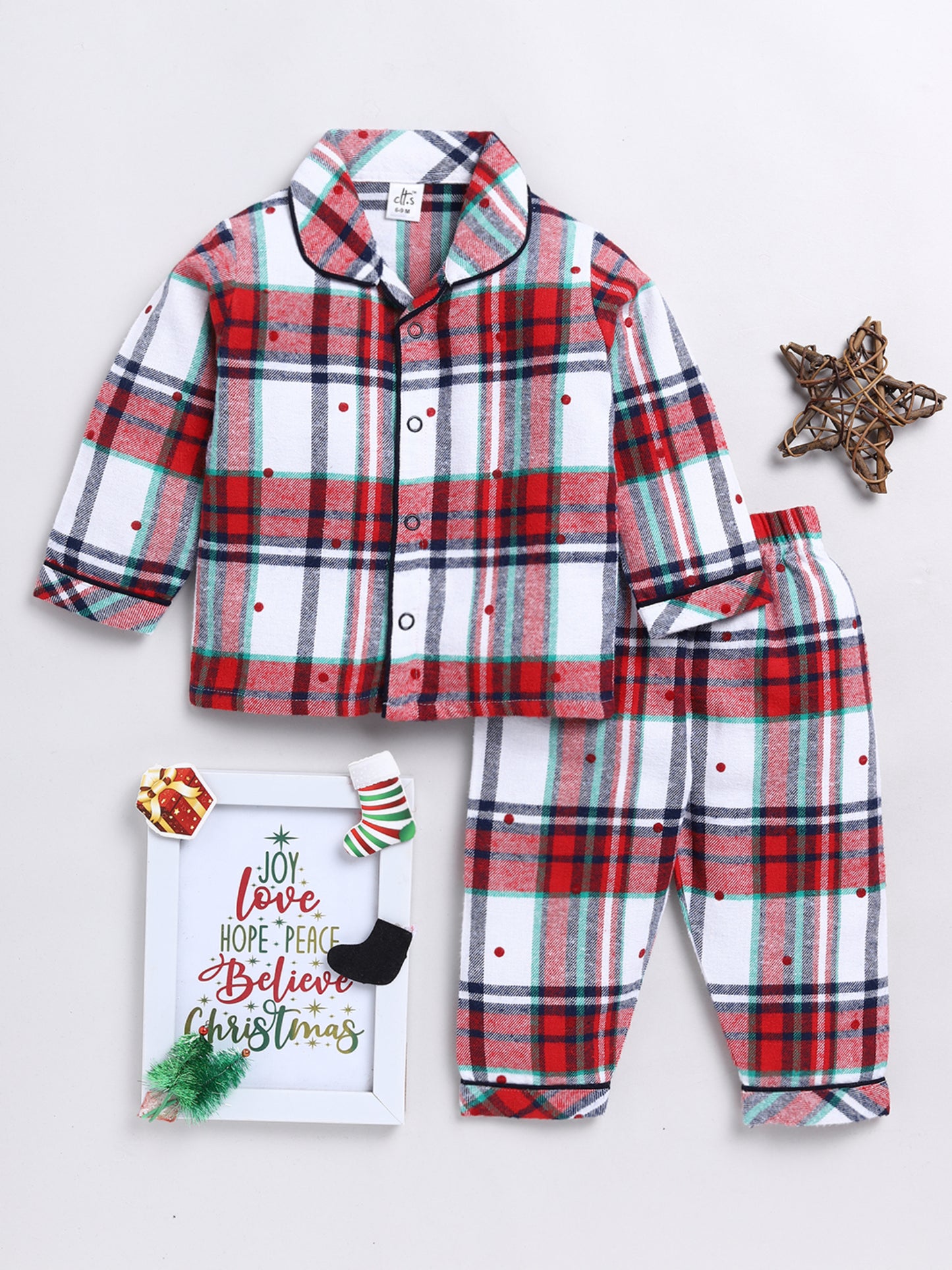 Checked Theme Red Full Sleeve Nightwear Set