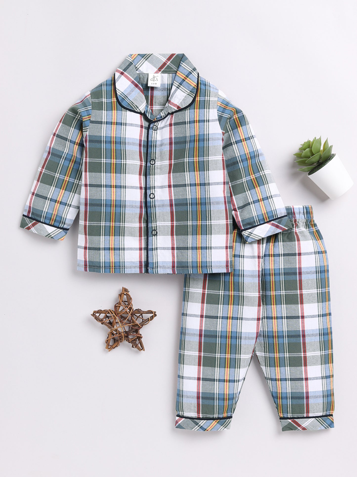 Checked Green Full Sleeve Nightwear Set