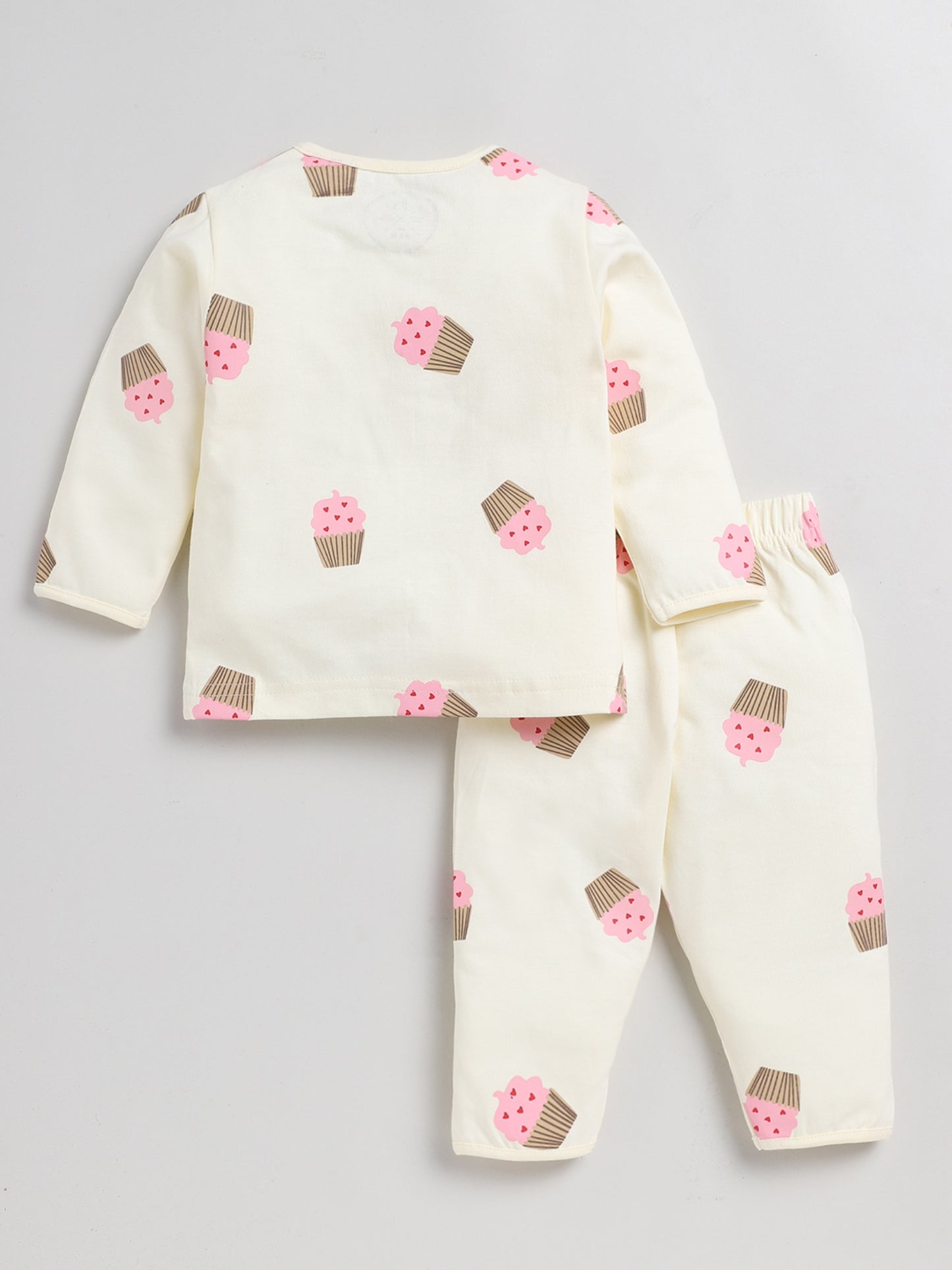 Cupcake Print Cream Full Sleeve Nightwear Set