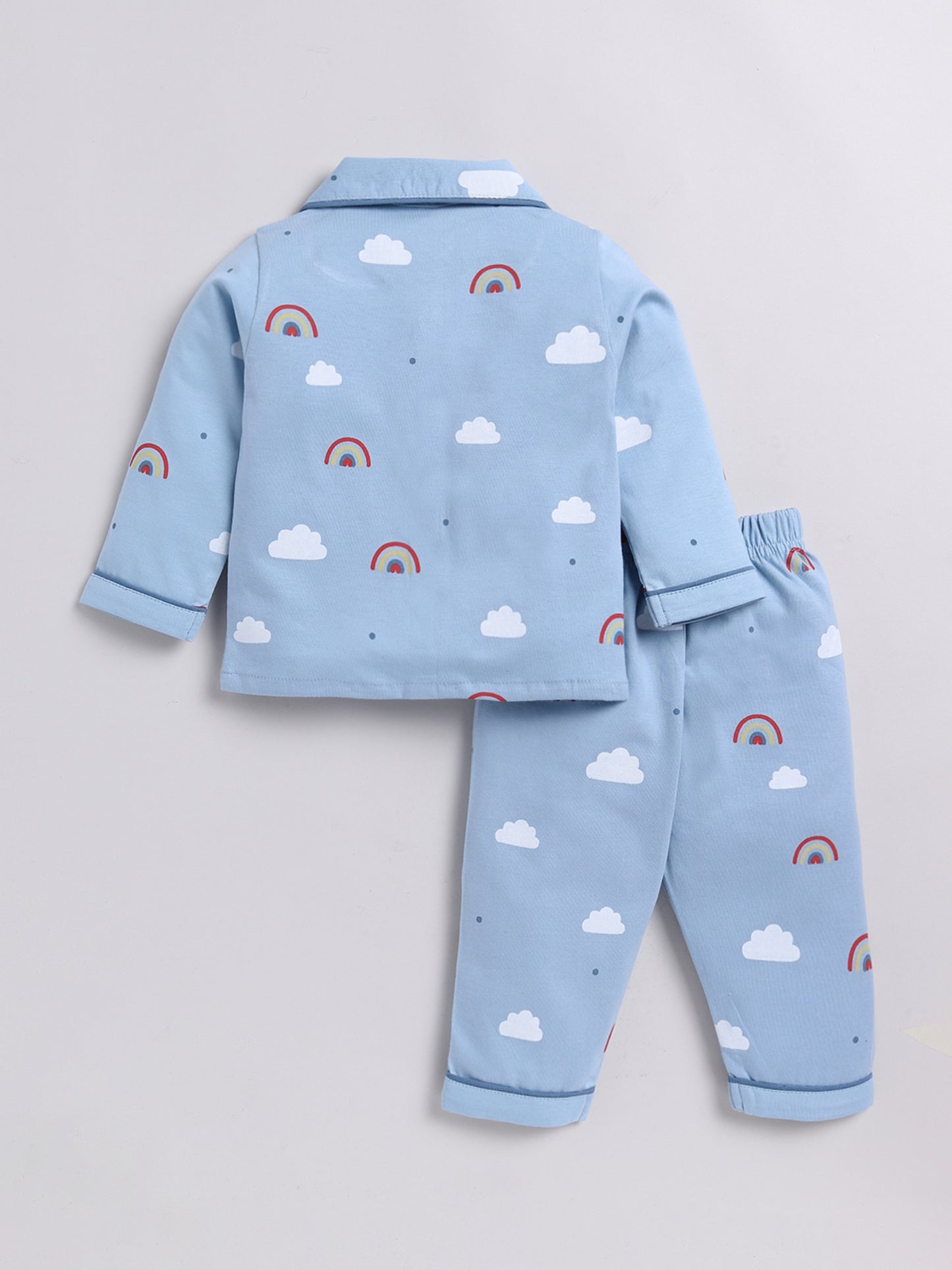 Rainbows & Clouds Print Blue Full Sleeve Nightwear Set