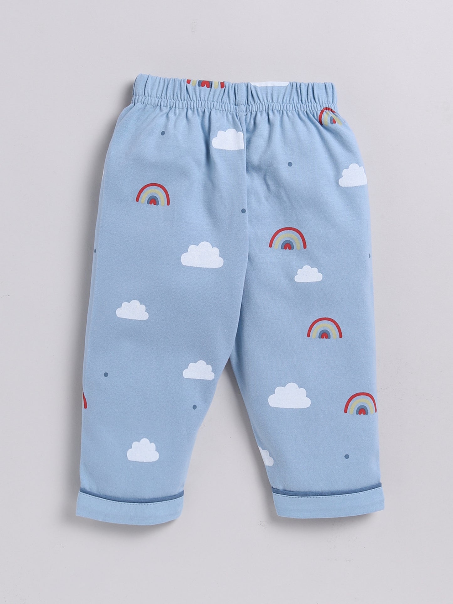 Rainbows & Clouds Print Blue Full Sleeve Nightwear Set