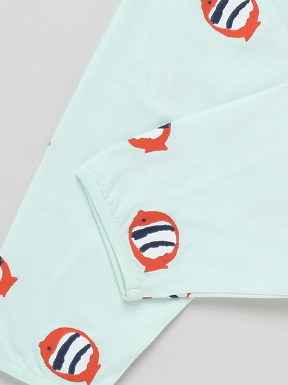 Animal Print SeaGreen Full Sleeve Nightwear Set