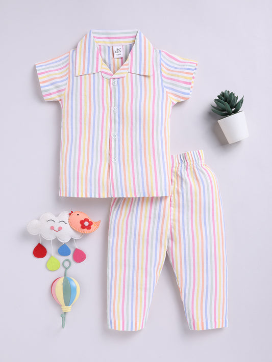 Multi Striped Half Sleeve Night suit