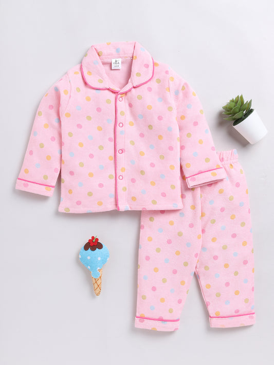 Polka Dots Pink Full Sleeve Night Suit