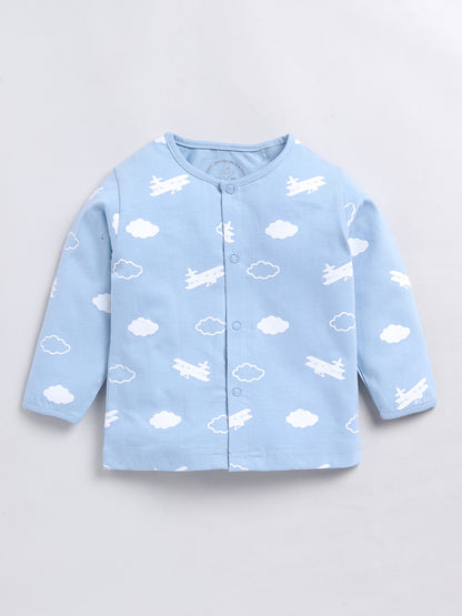 Aeroplane & Clouds Blue Full Sleeve Nightwear Set
