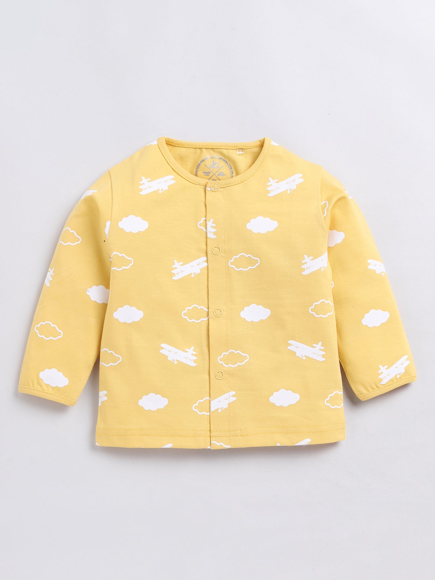 Aeroplane & Clouds Yellow Full Sleeve Nightwear Set