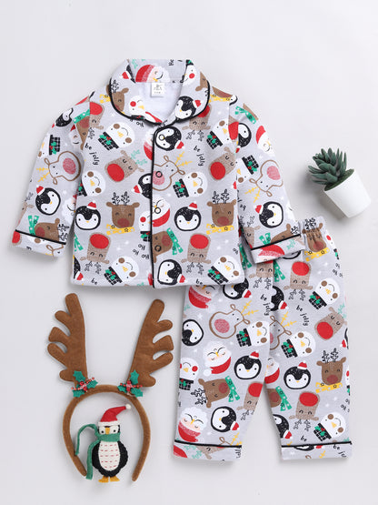 Christmas Reindeer Grey Full Sleeve Nightwear Set