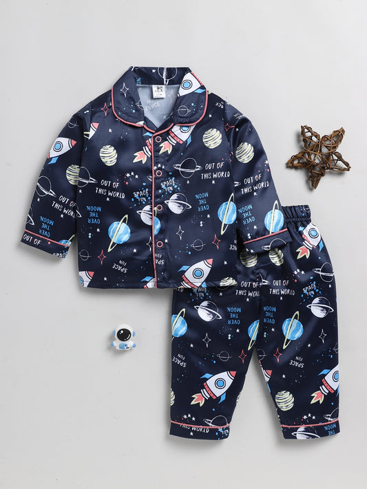 Playful Planet Print Full Sleeve Nightwear Set