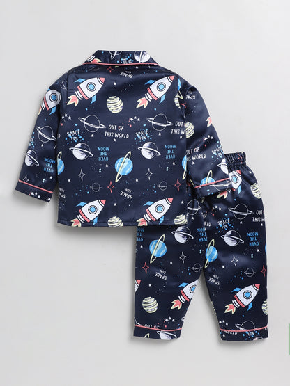 Playful Planet Print Full Sleeve Nightwear Set