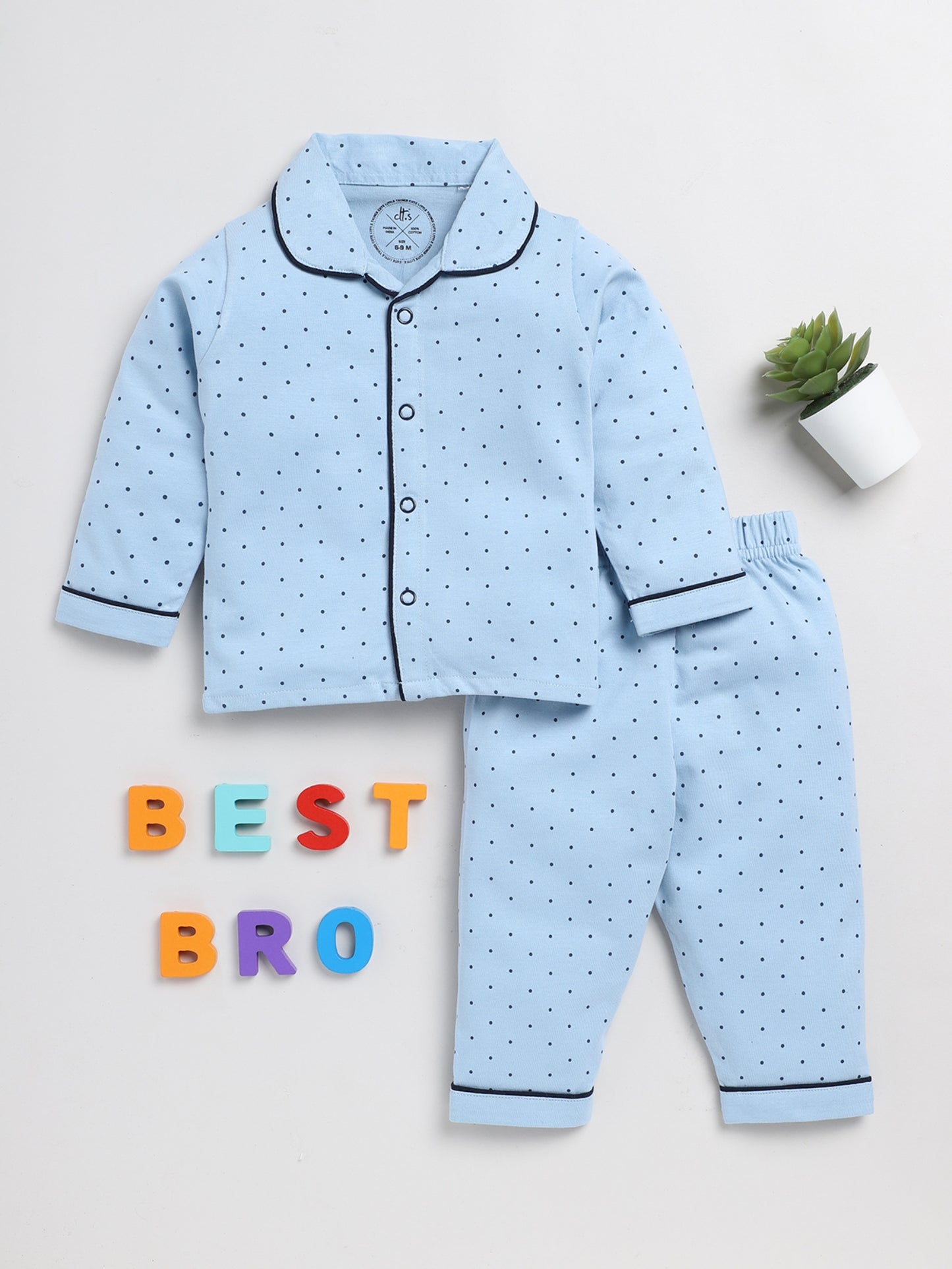 Best Bro Blue Full Sleeve Nightwear Set