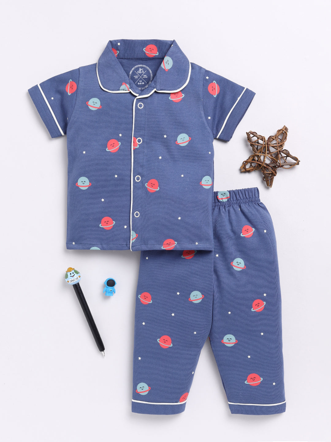 Blue Planets Print Half Sleeve Night Suit