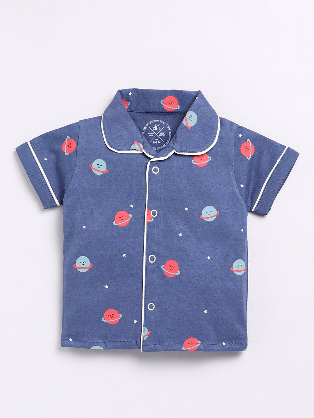 Blue Planets Print Half Sleeve Night Suit