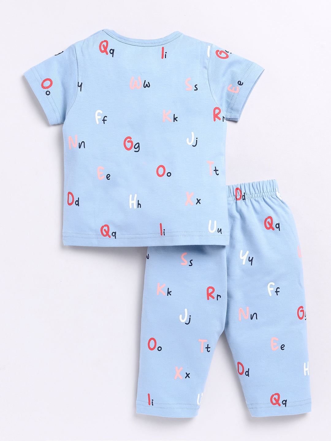 Blue Alphabet Print Half Sleeve Night Suit