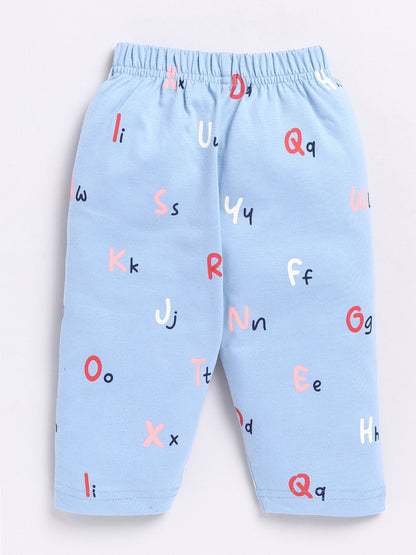 Blue Alphabet Print Half Sleeve Night Suit