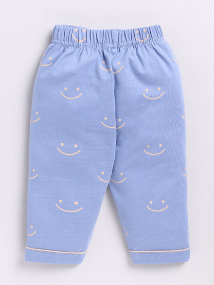 Blue Smiley Print Half Sleeve Night Suit