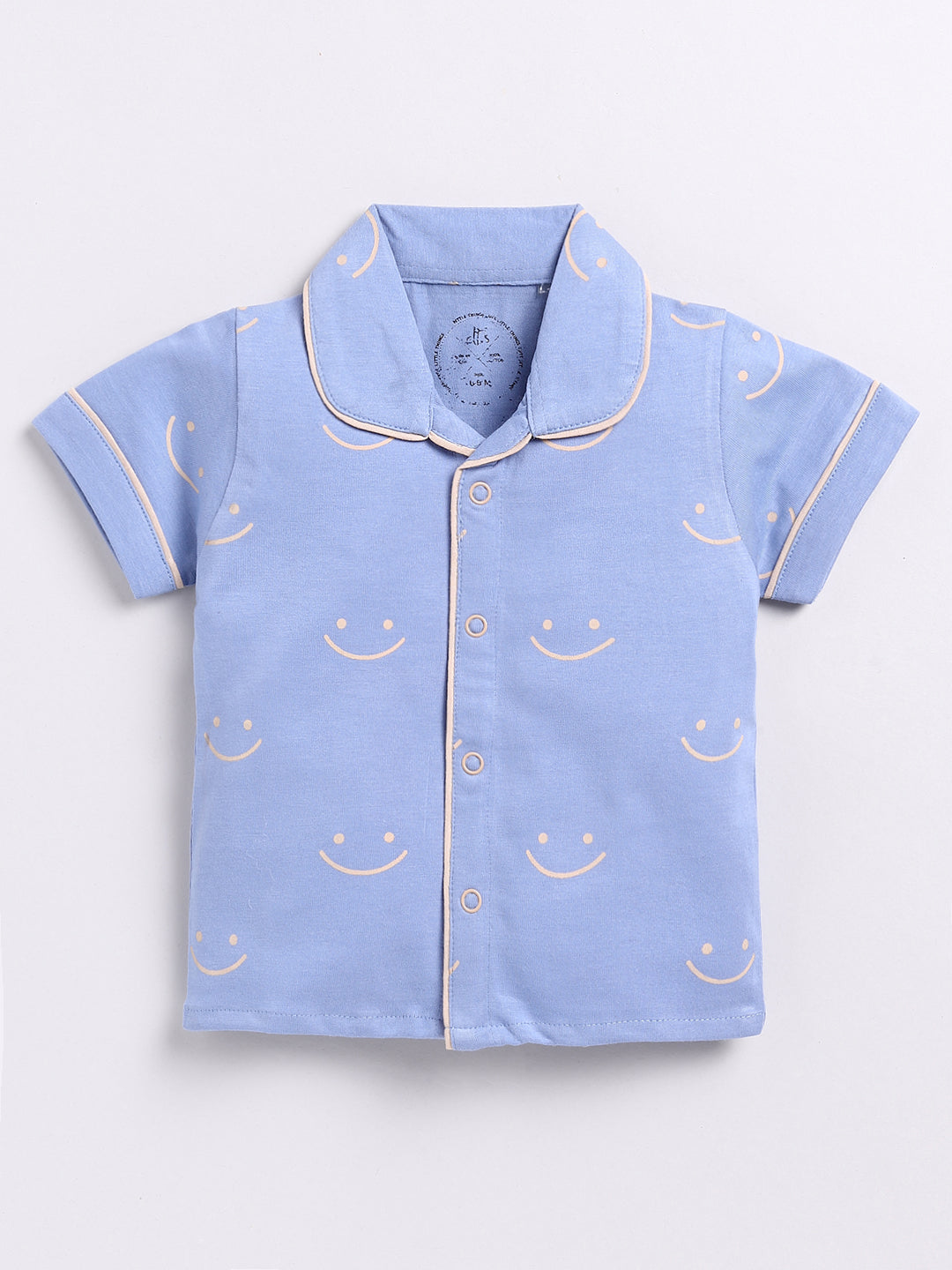 Blue Smiley Print Half Sleeve Night Suit