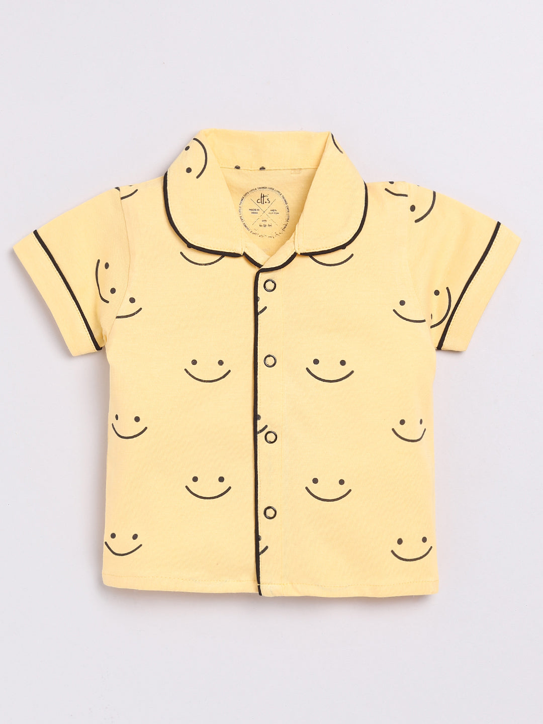 Yellow Smiley Print Half Sleeve Night Suit