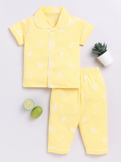 Lemon Print Yellow Half Sleeve Night Suit