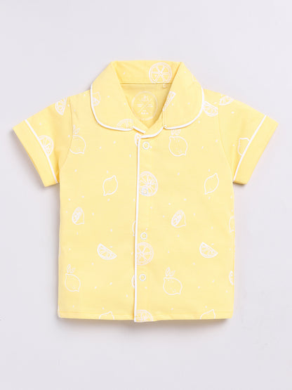 Lemon Print Yellow Half Sleeve Night Suit