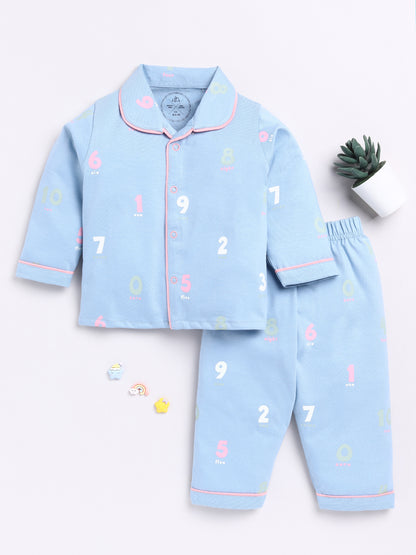 Blue Numbers Print Full Sleeve Night Suit