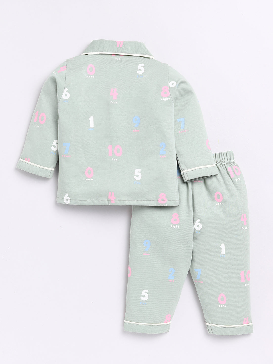 Green Numbers Print Full Sleeve Night Suit