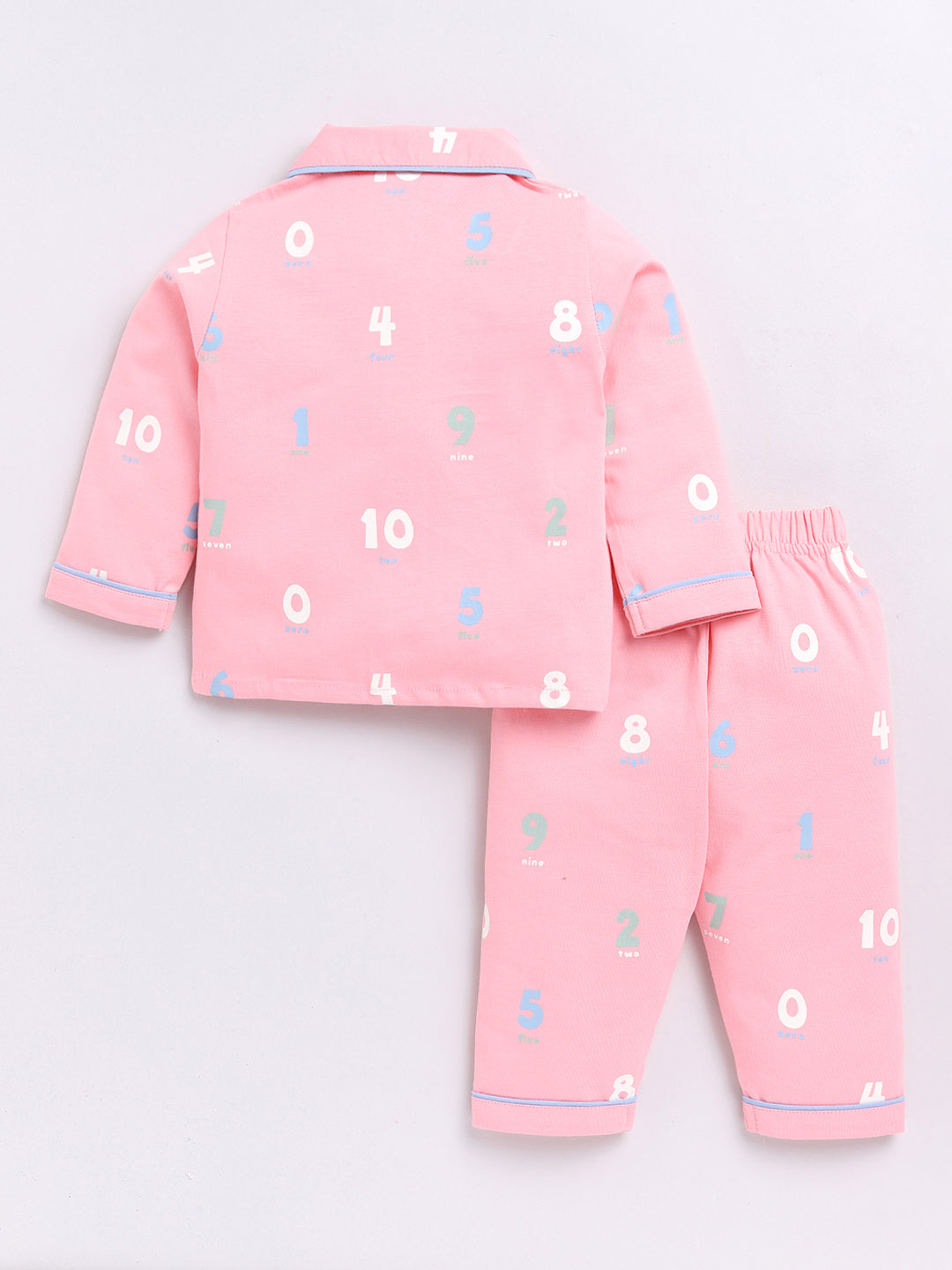 Pink Numbers Print Full Sleeve Night Suit