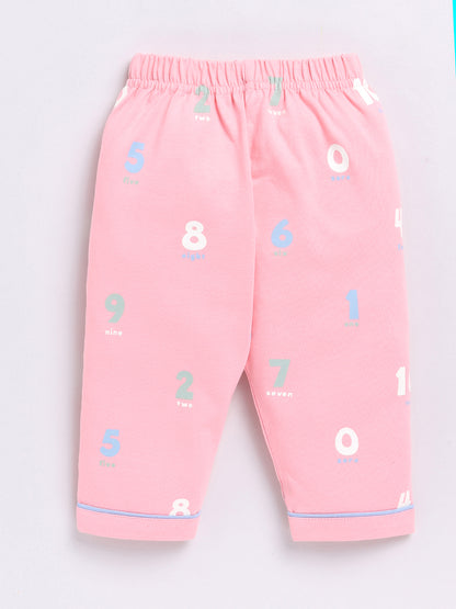 Pink Numbers Print Full Sleeve Night Suit