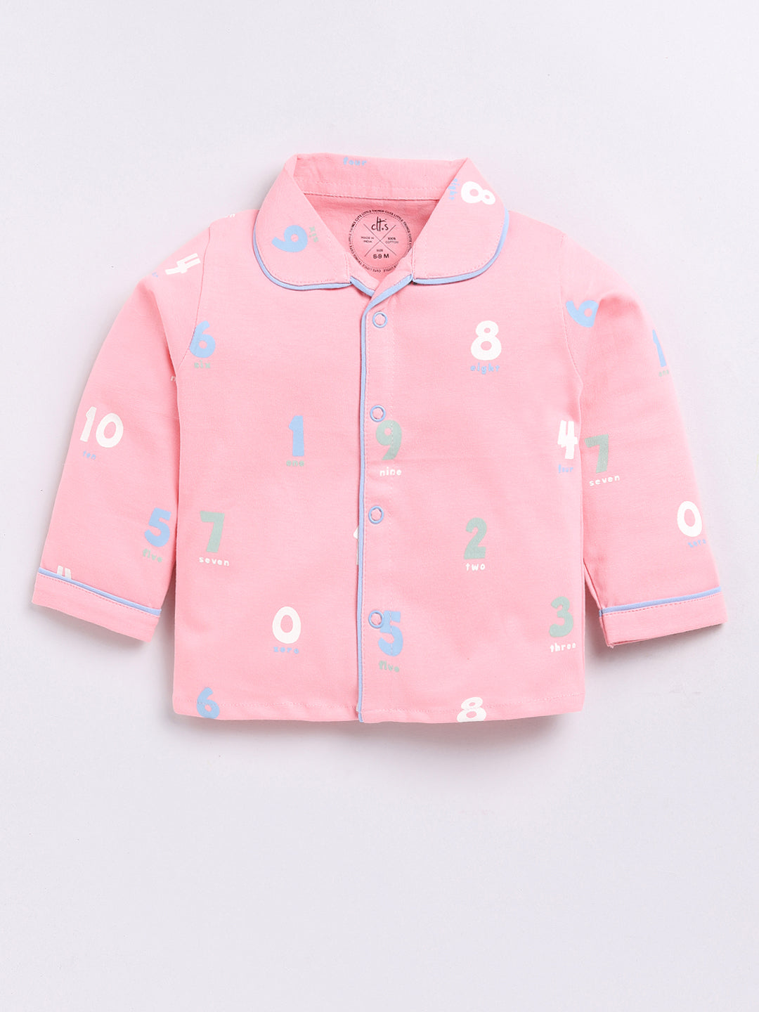 Pink Numbers Print Full Sleeve Night Suit