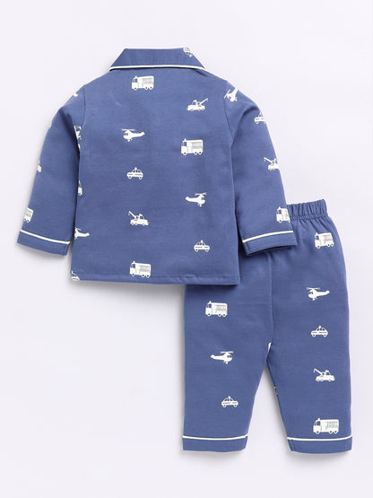 Blue Vehicle Print Full Sleeve Night Suit