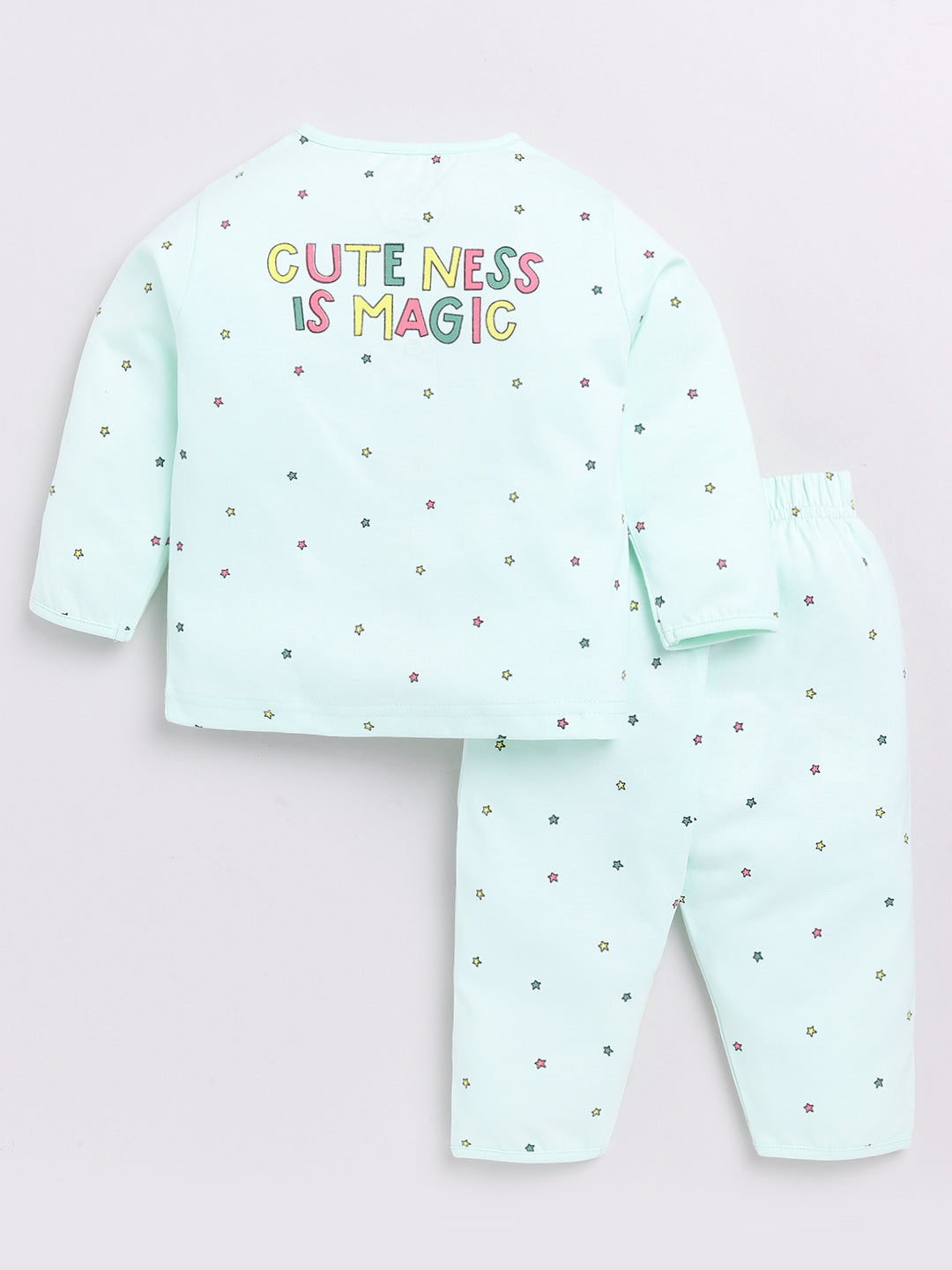 Sea Green Stars Print Full Sleeve Night Suit