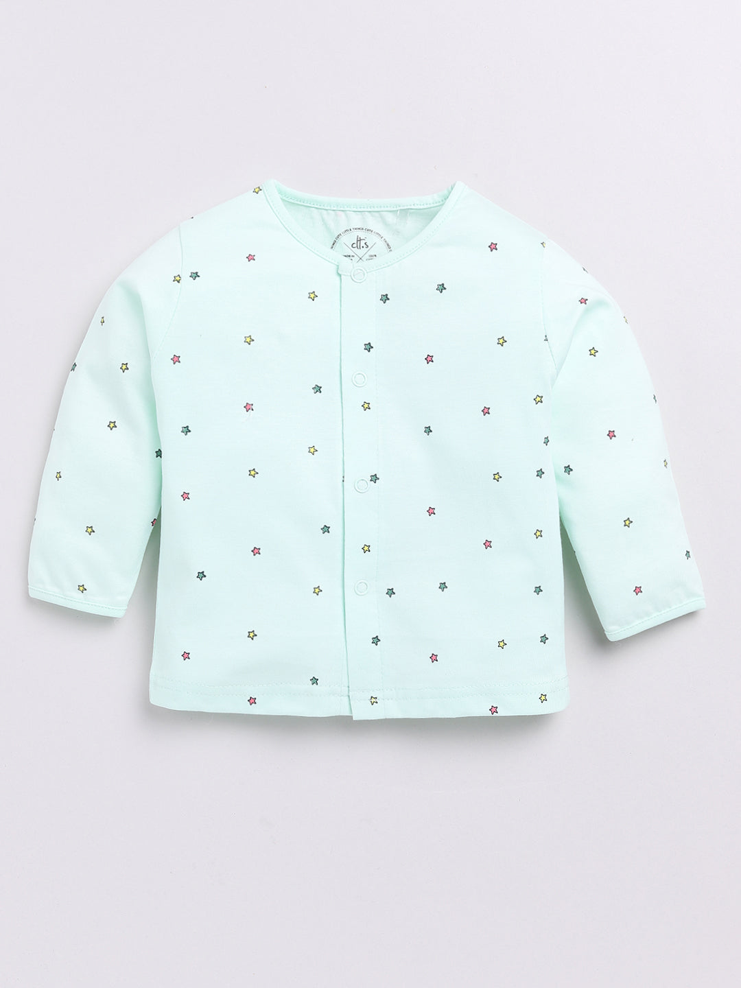 Sea Green Stars Print Full Sleeve Night Suit