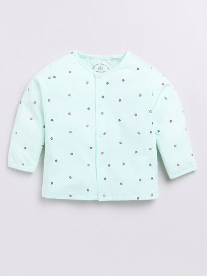 Sea Green Stars Print Full Sleeve Night Suit