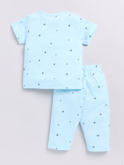 Blue Rocket Print Half Sleeve Night Suit