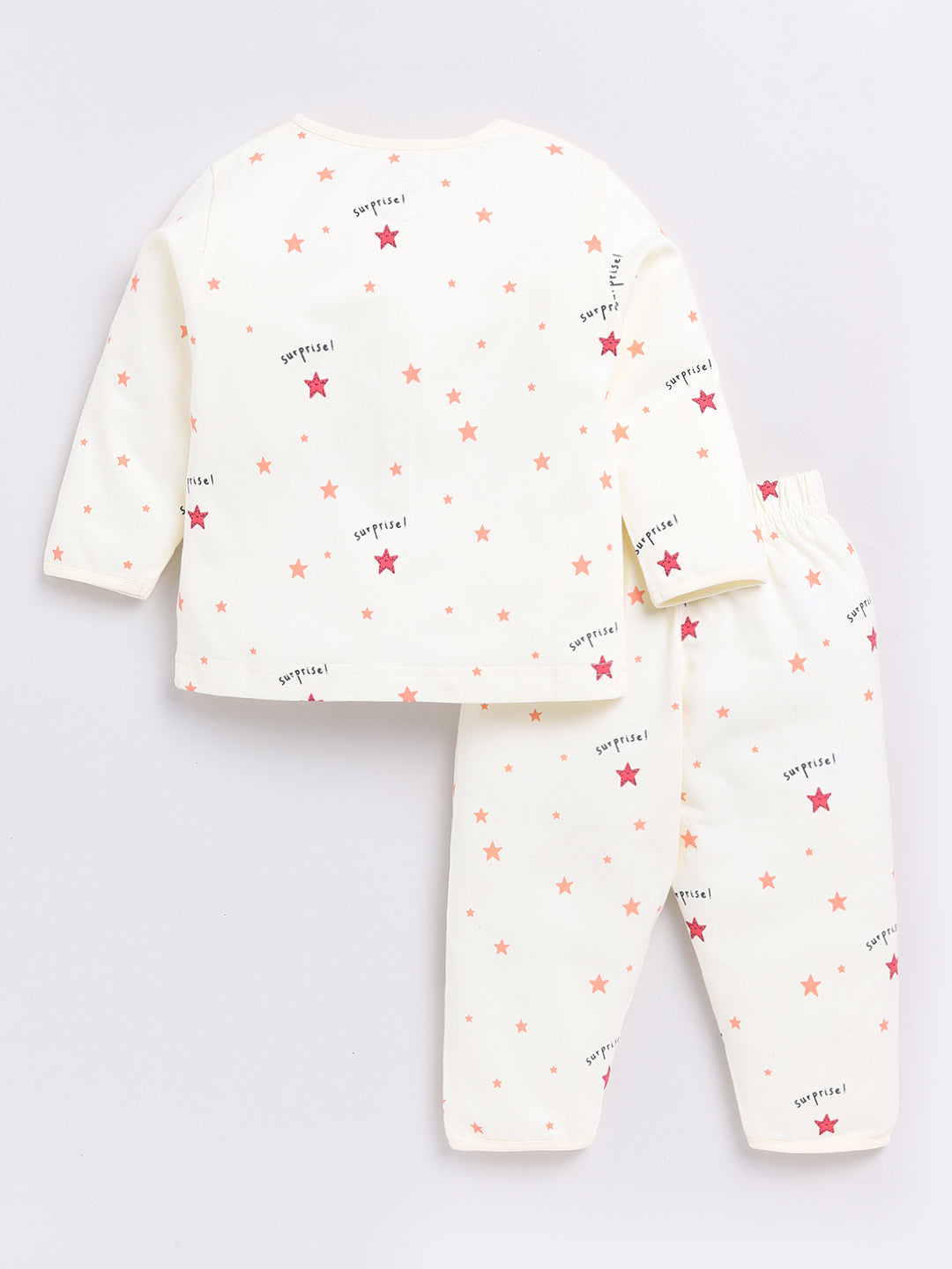 Cream Stars Print Full Sleeve Night Suit