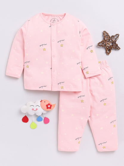 Pink Stars Print Full Sleeve Night Suit