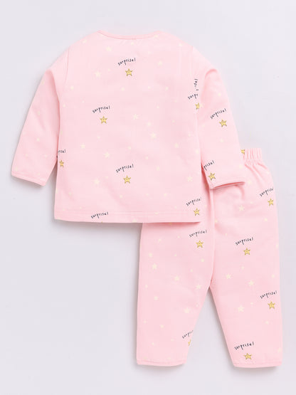 Pink Stars Print Full Sleeve Night Suit