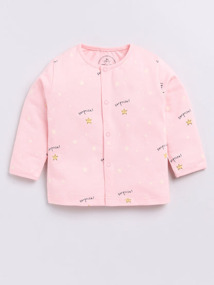 Pink Stars Print Full Sleeve Night Suit