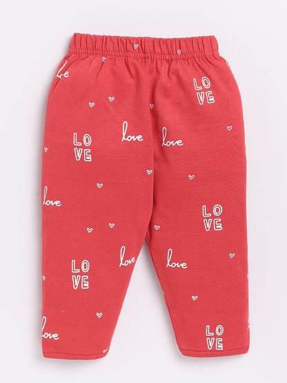 Red LOVE Print Full Sleeve Night Suit