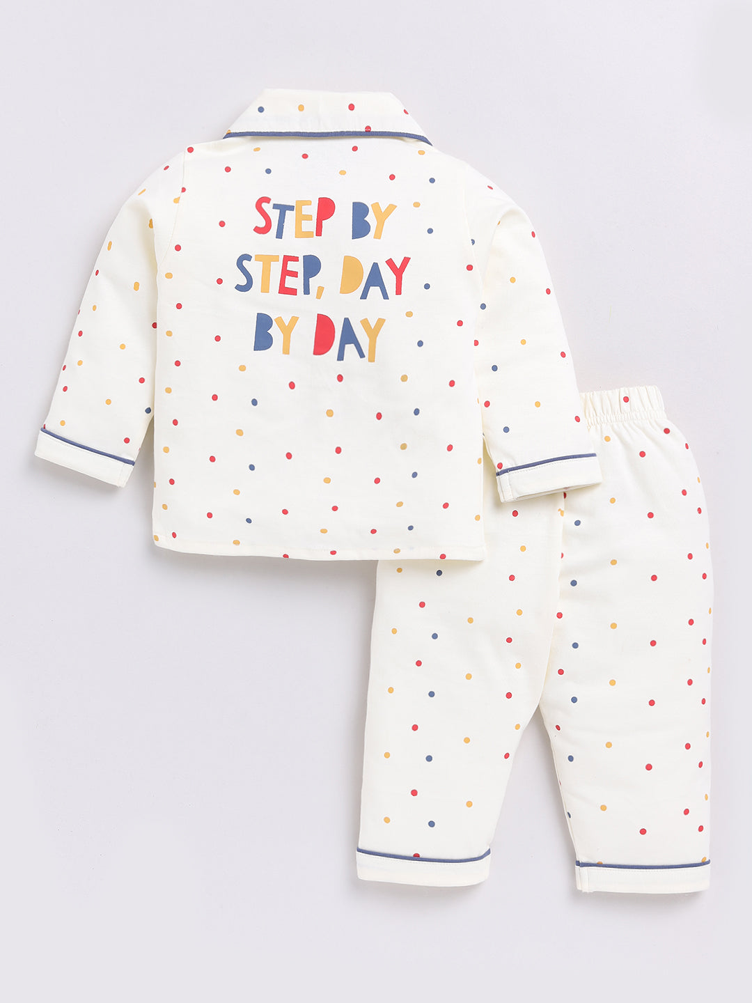 Cream Typography Print Full Sleeve Night Suit