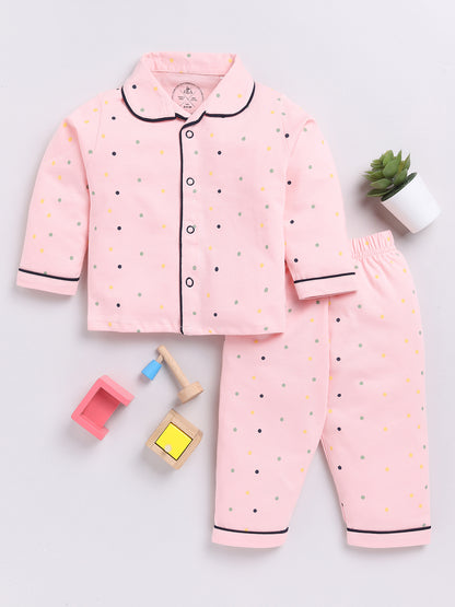 Pink Typography Print Full Sleeve Night Suit