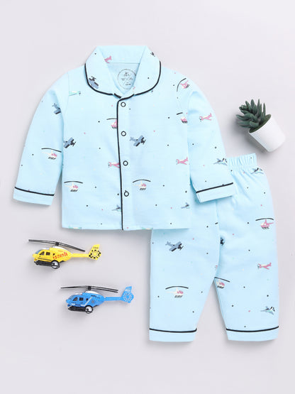 Blue Helicopter Print Full Sleeve Night Suit