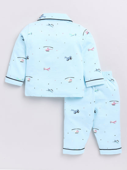 Blue Helicopter Print Full Sleeve Night Suit