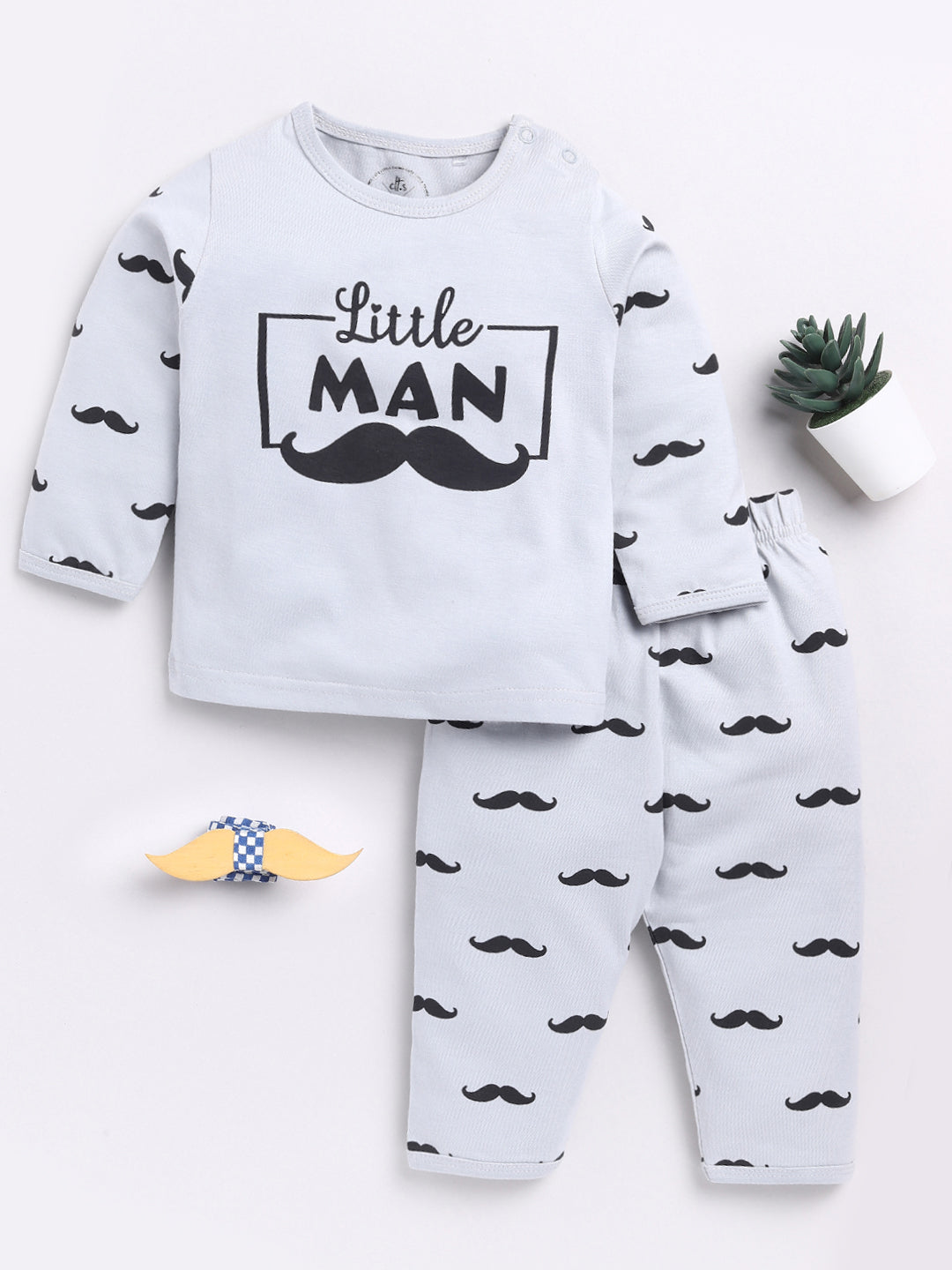 Grey "Little Man" Full Sleeve Night Suit