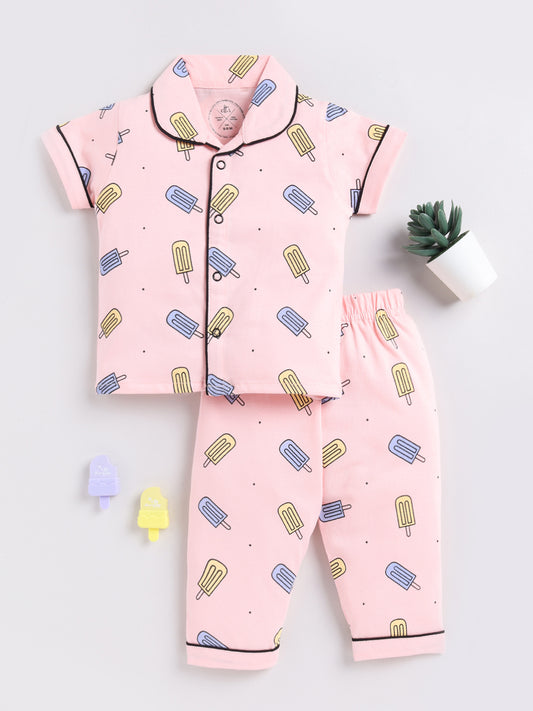 Pink Popsicle Print Half Sleeve Night Suit