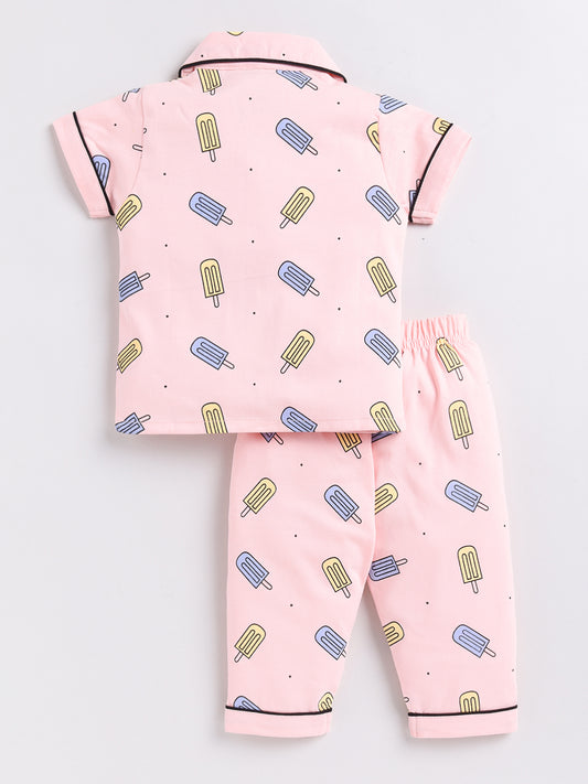 Pink Popsicle Print Half Sleeve Night Suit