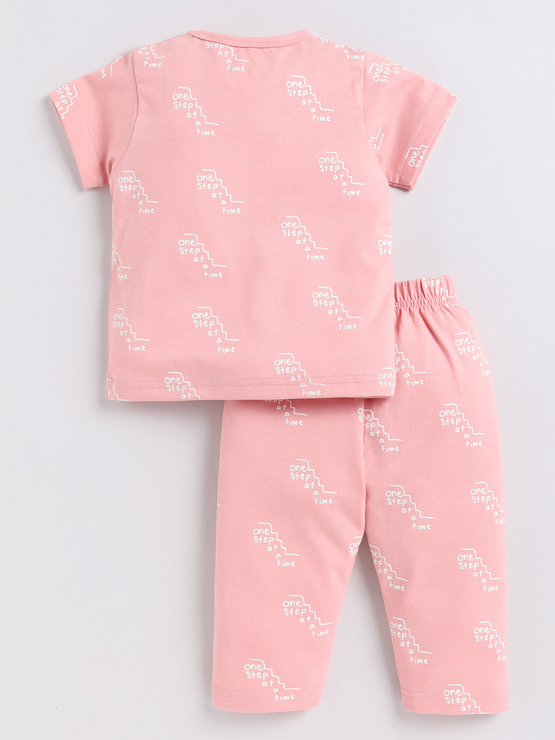 Pink Typography Half Sleeve Night Suit