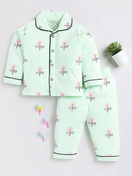 Green Lollipop Print Full Sleeve Night Suit