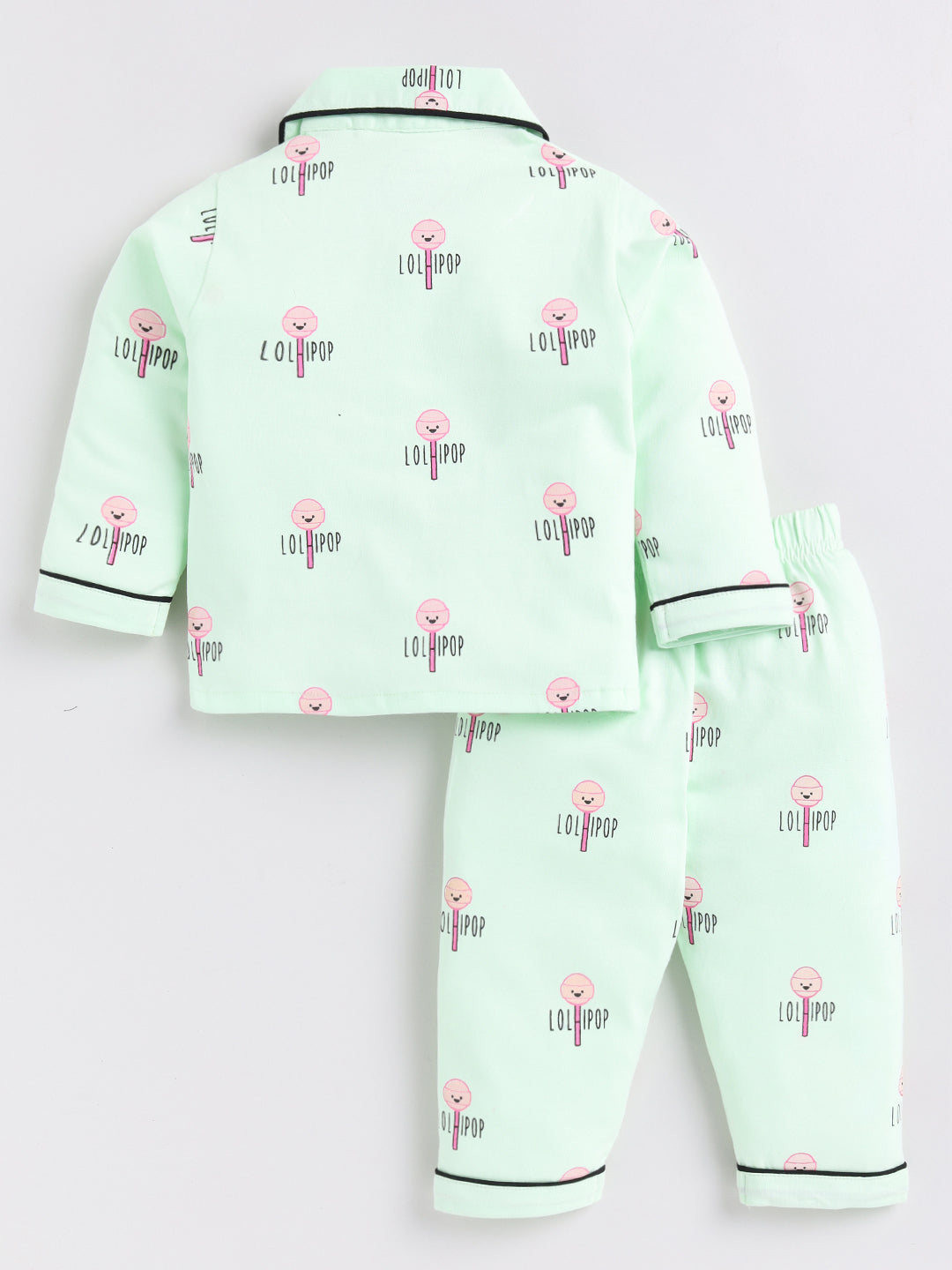 Green Lollipop Print Full Sleeve Night Suit