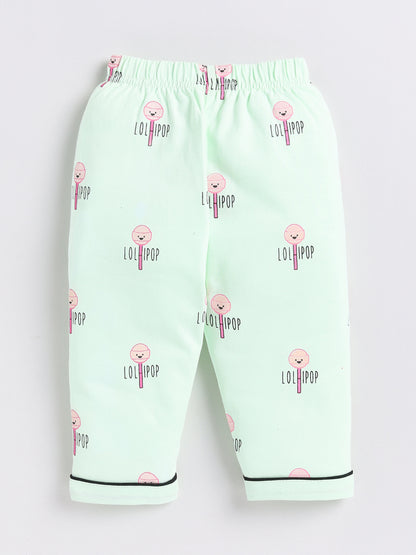 Green Lollipop Print Full Sleeve Night Suit