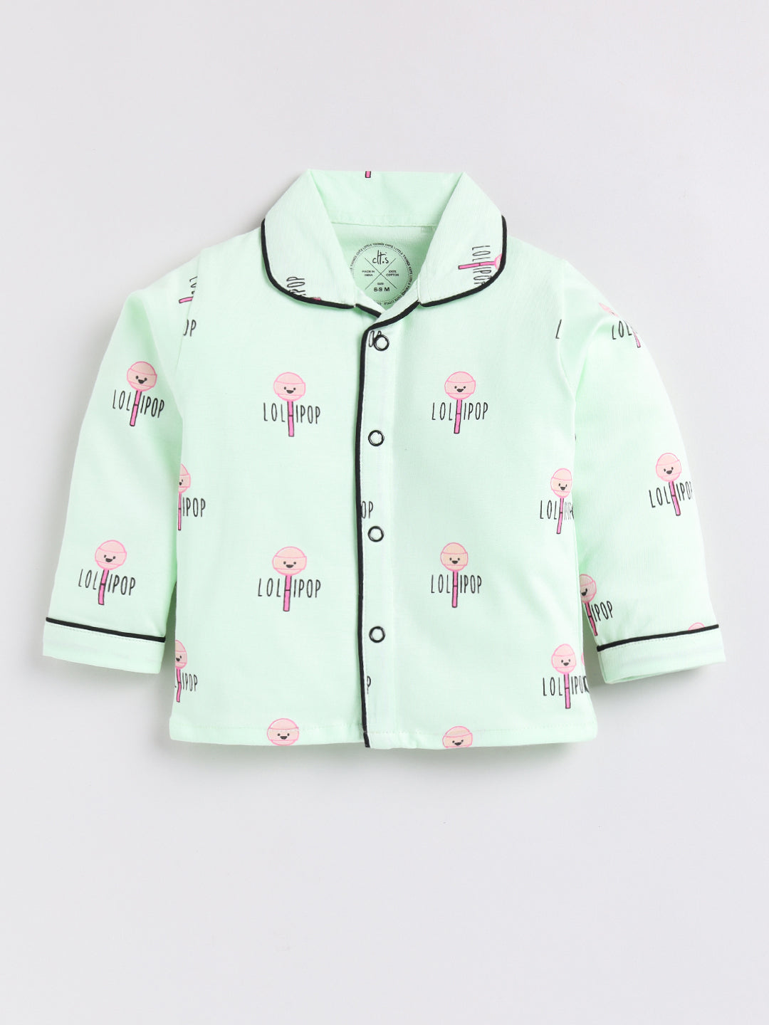 Green Lollipop Print Full Sleeve Night Suit